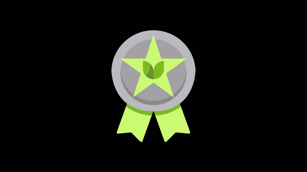 Green Star Medal with Leaf and Checkmark Animation