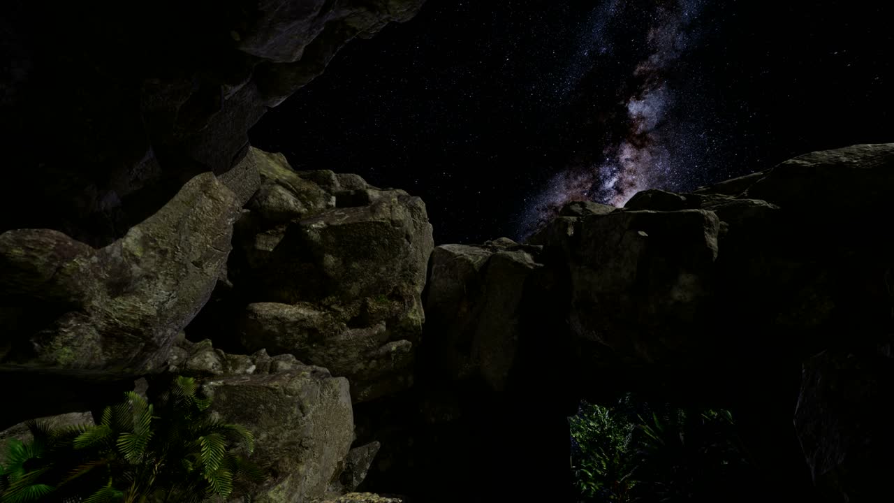 rutas de estrellas de astrofotografía de 4k sobre las paredes del cañón de piedra arenisca