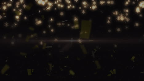 animación de confeti y copos de nieve sobre fondo negro