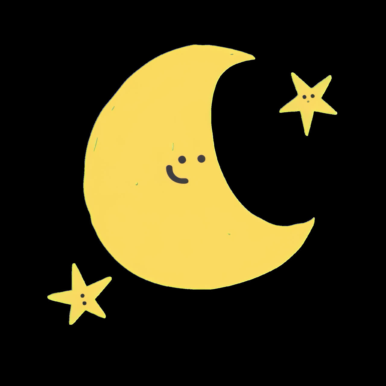 Smiling moon with stars animation isolated asset, transparent 4K video, alpha channel, ProRes 4444