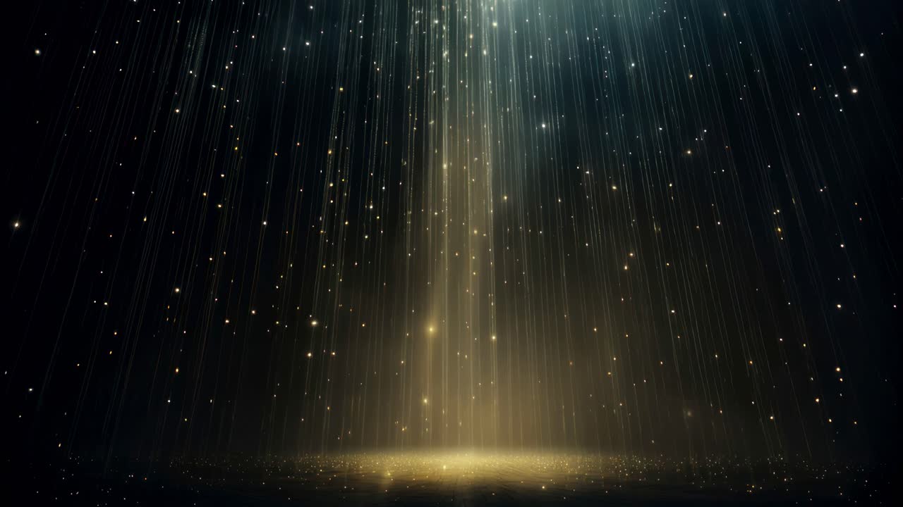 Uno spettacolo ipnotico di raggi di luce dorata che scendono a cascata, creando un'atmosfera celestiale