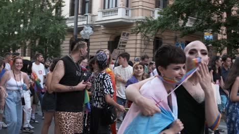 granada, spain - june 28, 2022: many people at the pride manifestation, lgbt+ community