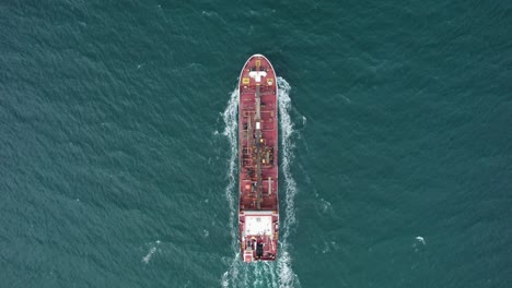 big oil tanker ship, top down aerial view