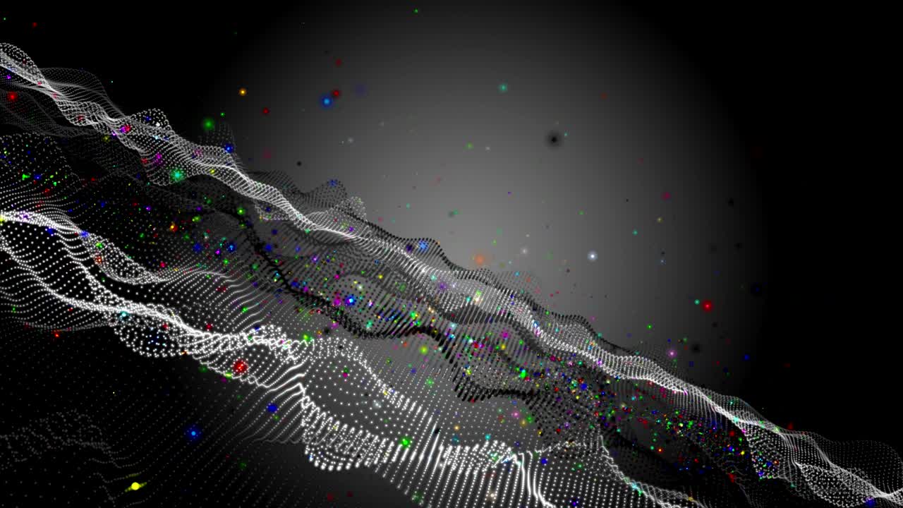 Futuristic animation with wave object and flickering particles in slow motion, 4096x2304 loop 4K
