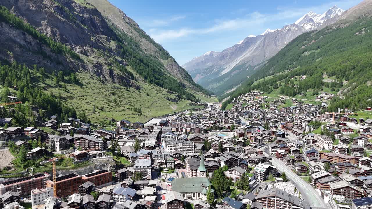 Zermatt town summer, Swizerland drone,aerial 4K footage
