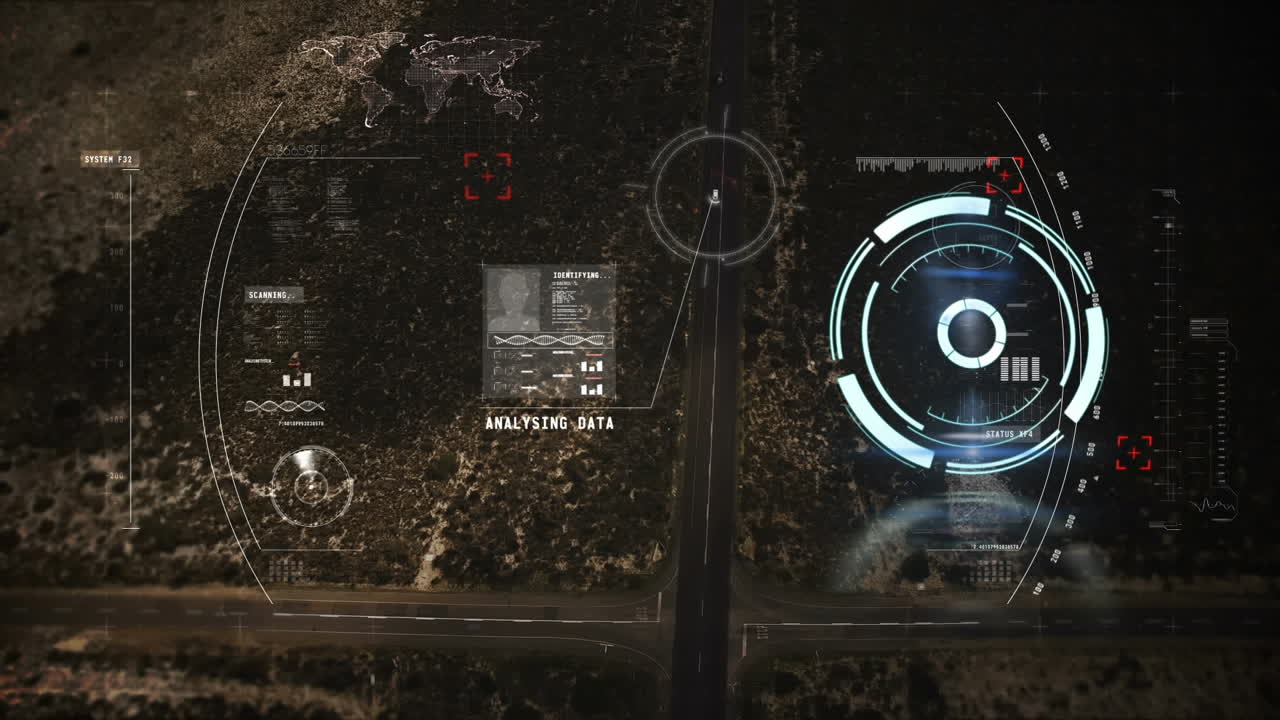 animación de escaneo de alcance y procesamiento de datos sobre el paisaje urbano