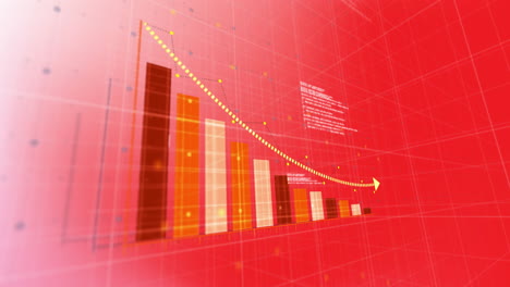 animación del procesamiento de datos financieros y estadísticas en fondo rojo