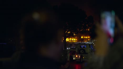 building fire at night