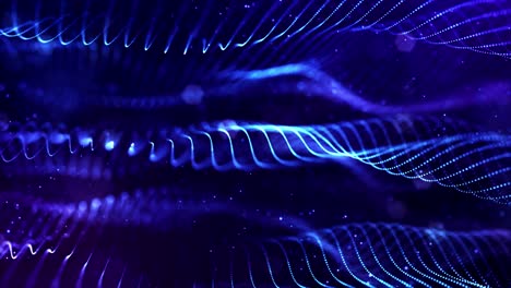 4k looped sci-fi particle background with bokeh and light effects. glow blue particles form lines, surfaces, complex structures in smooth motion like in the microworld or space. particle strings 2