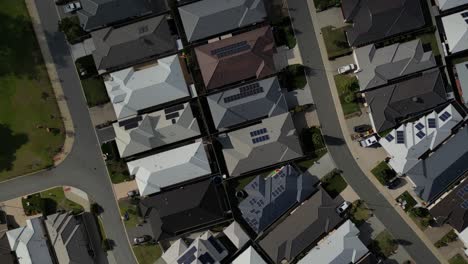 Drone-View-of-Houses-Rooftops,-Cityscape-in-Perth-City-Australia