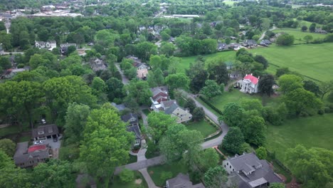 aerial view of houses nestled in lush green trees in affluent franklin neighborhood of nashville, tennessee, beauty of nature integrated with urban living