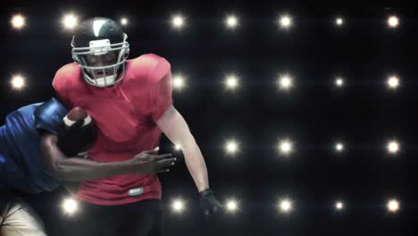 american football players against flashing lights