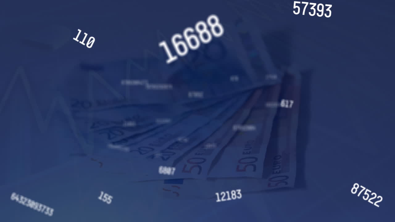 animación de números que flotan sobre los billetes