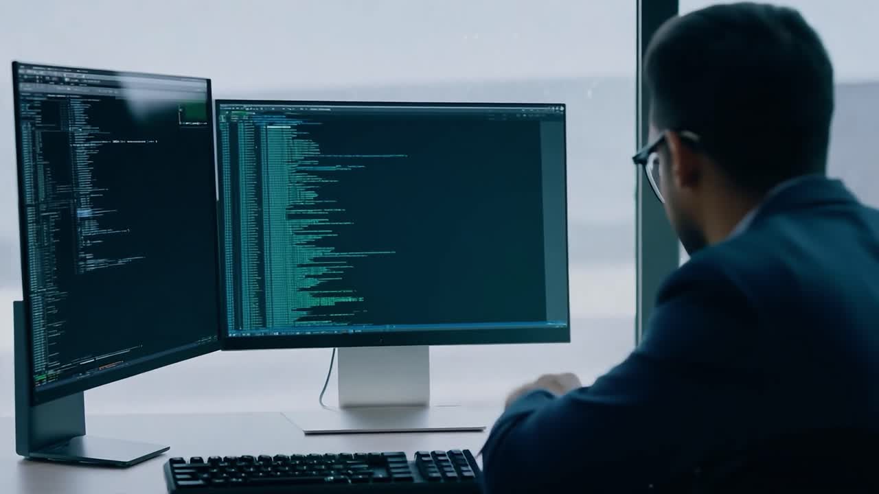 Man Coding on His Computer in an Office
