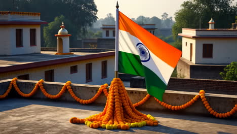 indian flag with marigold decorations