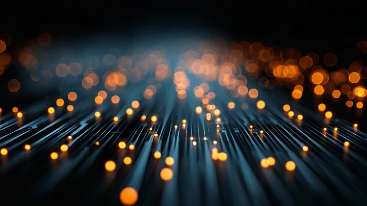 Un'immagine ipnotica di sfere luminose sparse su una superficie scura ed elegante, che cattura l'essenza della luce e del movimento, creando una splendida atmosfera digitale