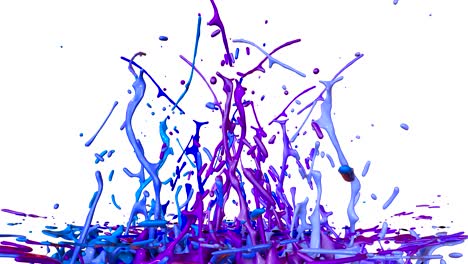 3d splashes of paint dance in 4k on white background. Simulation of splashes of ink on a musical speaker that play music. V31