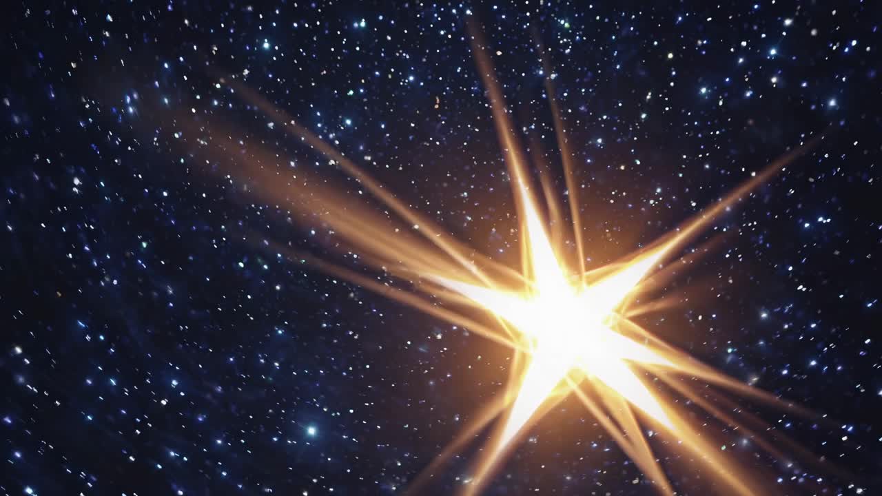 Una scena video cosmica con un effetto stella nascente brillante in un cielo stellato