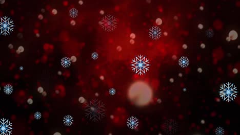 Animation-of-snowflakes-over-light-spots-on-black-background