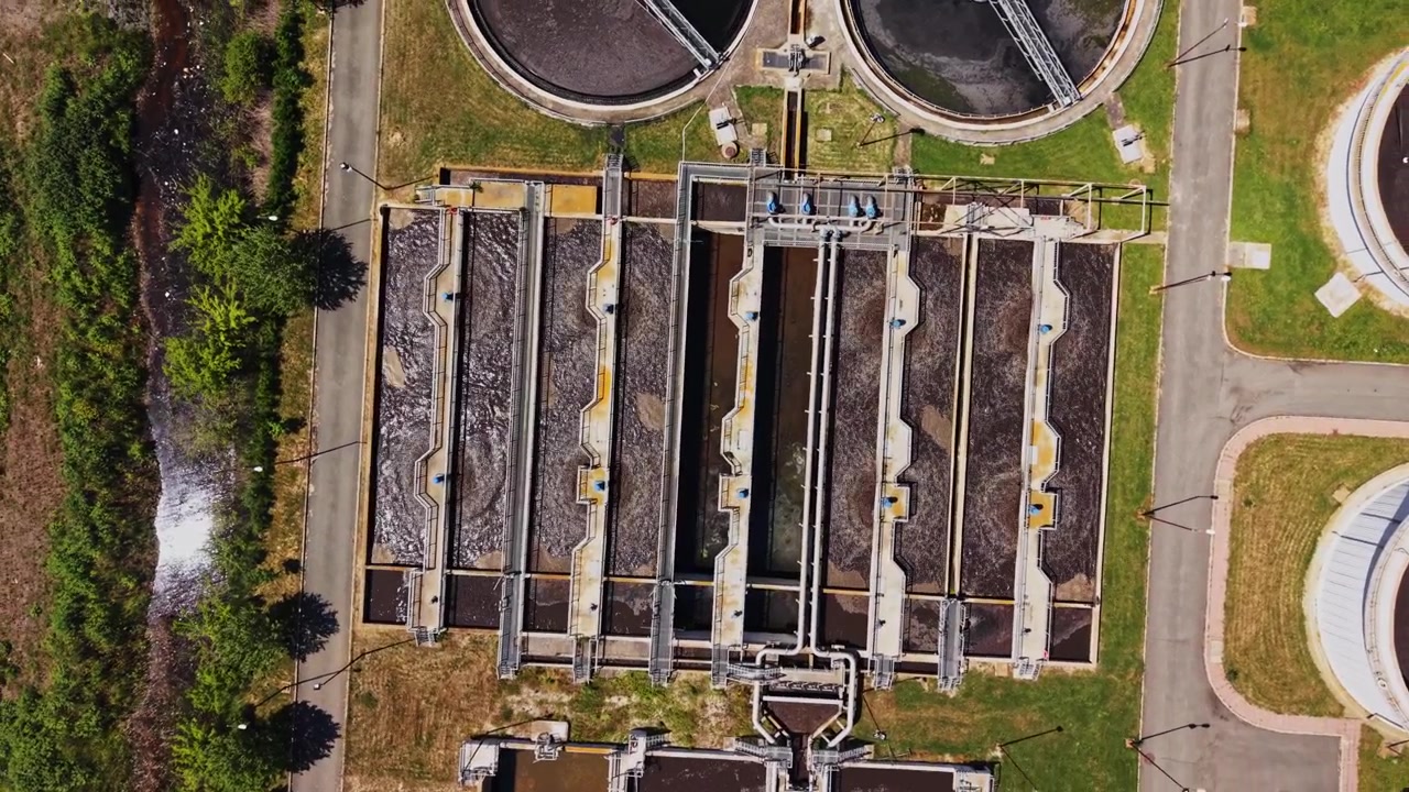 Water treatment facility in operation with multiple processing tanks