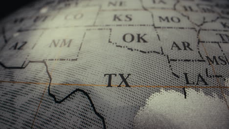 close-up of a globe showing texas