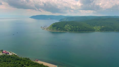 aerial view of a mountain lake landscape