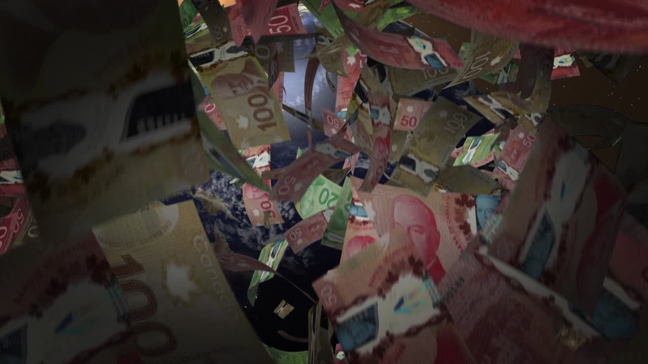 캐나다 달러가 지구를 둘러싸고 떨어집니다.