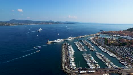 aerial view of the old harbor of saint-tropez with luxury yachts