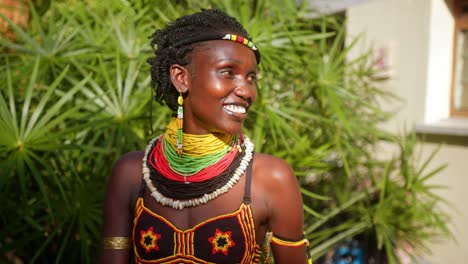 beautiful karamojong woman preparing for her wedding in uganda, africa - close up