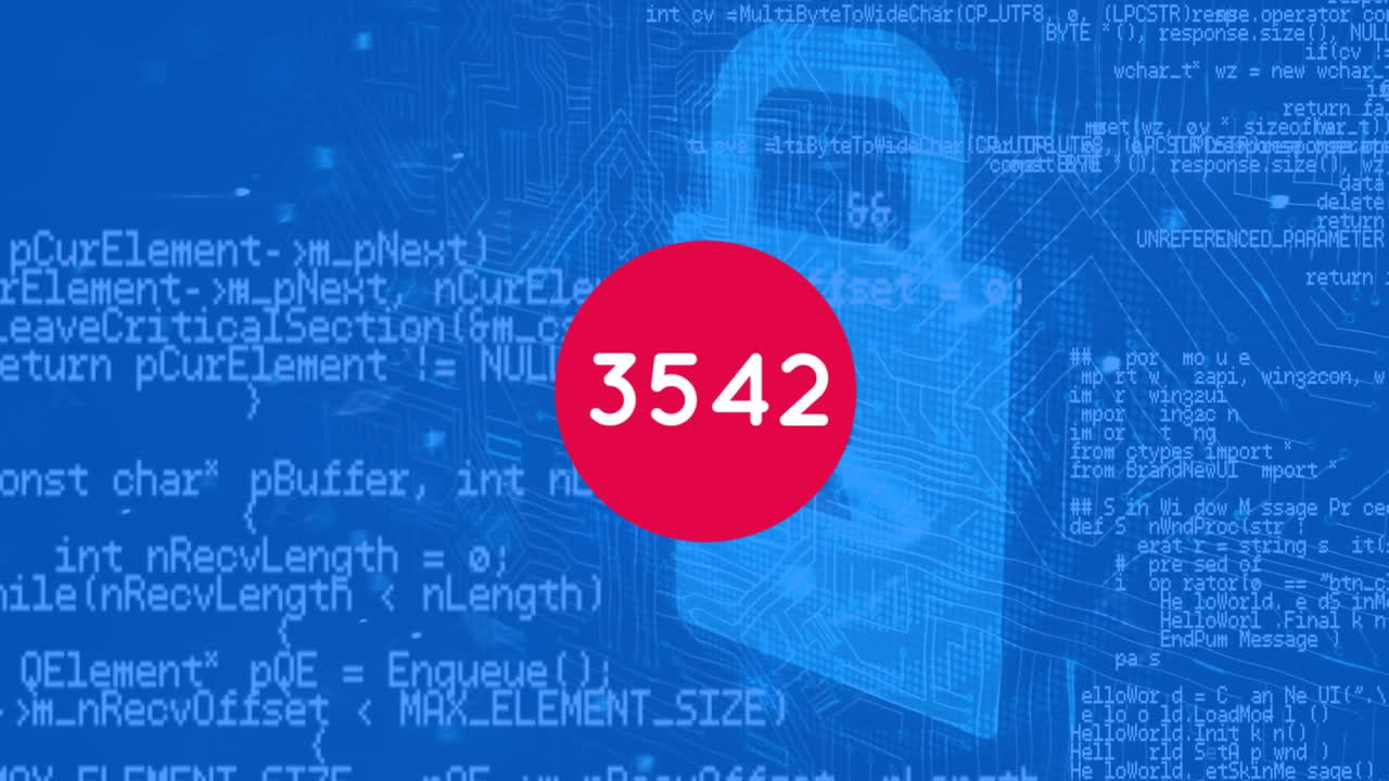 파란색 배경에 데이터 처리를 통해 숫자의 애니메이션