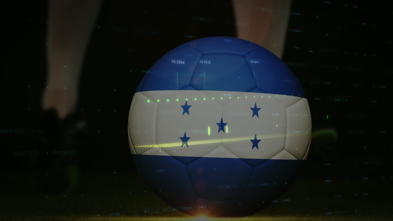 Grafik Keuangan Memudar Melapisi Bola Honduras Saat Kaki Menendangnya untuk Memvisualisasikan Pertumbuhan Pasar