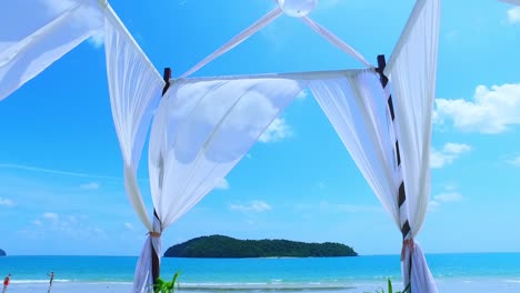 luxury white sand beach with canopies in langkawi island malaysia