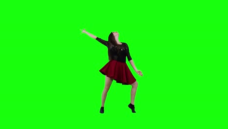 side view of a young beautiful girl dancing modern, dancehall, street dance over green screen background