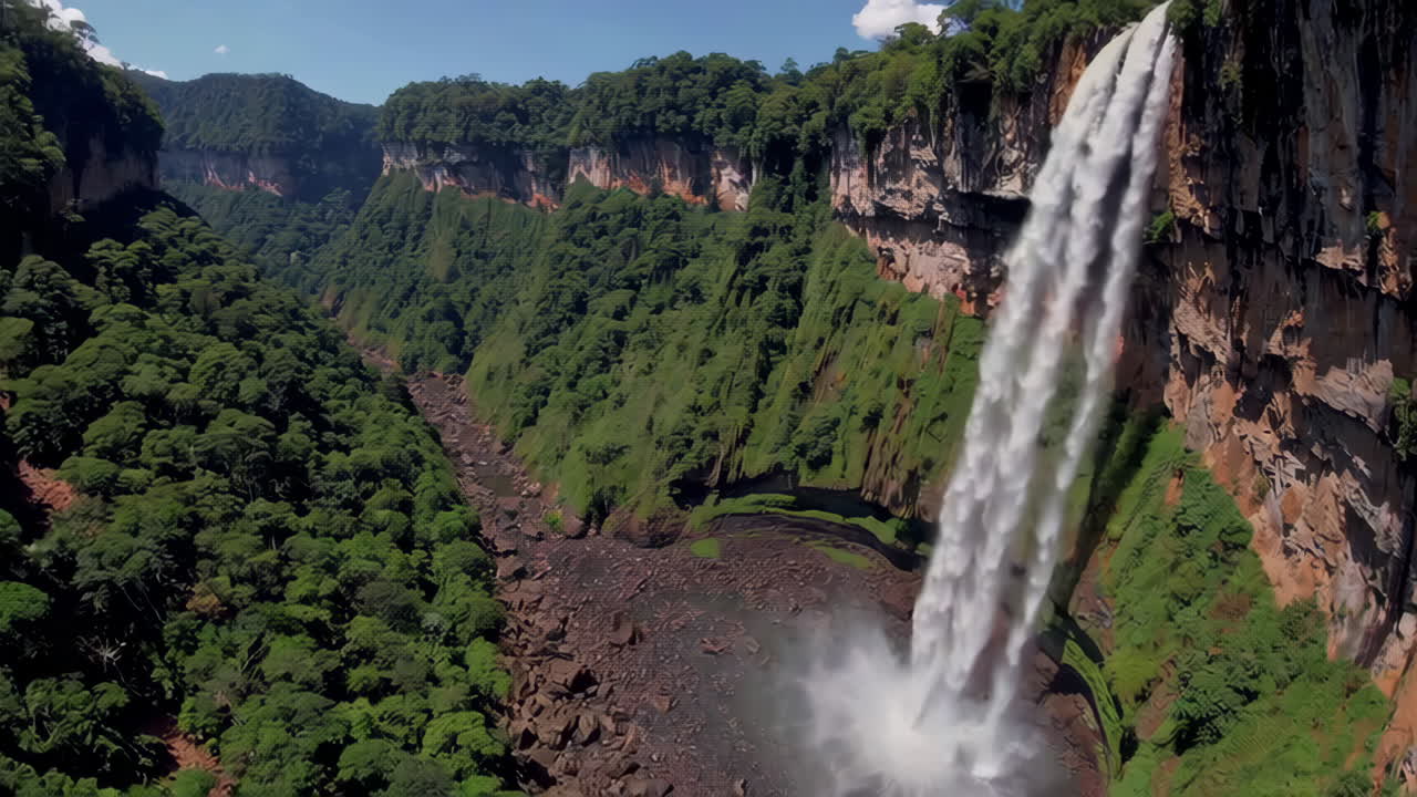 Amazing Waterfall in a Lush Jungle Canyon