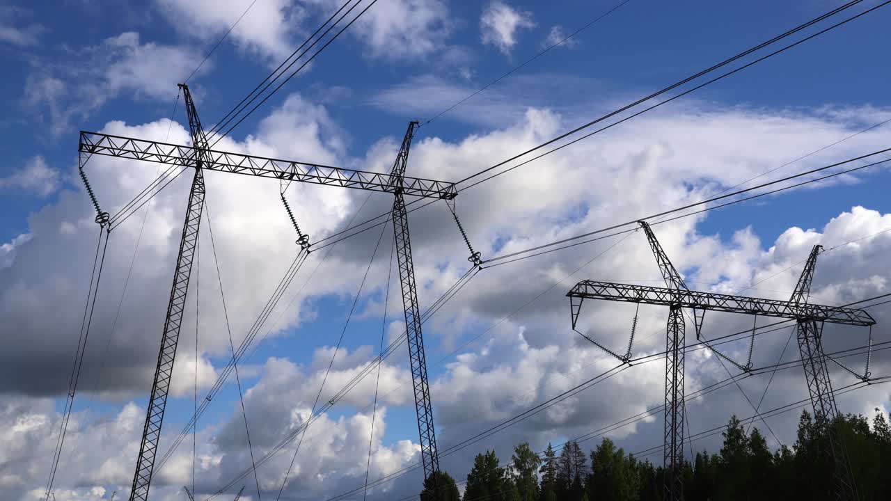 Time lapse of electric towers and powerlines