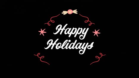 Animation-of-happy-holidays-text-at-christmas-and-candy-on-black-background