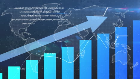 animation of financial data with arrow ascending processing over world map