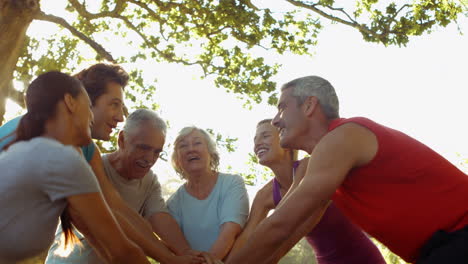 Fitness-group-cheering-in-the-park