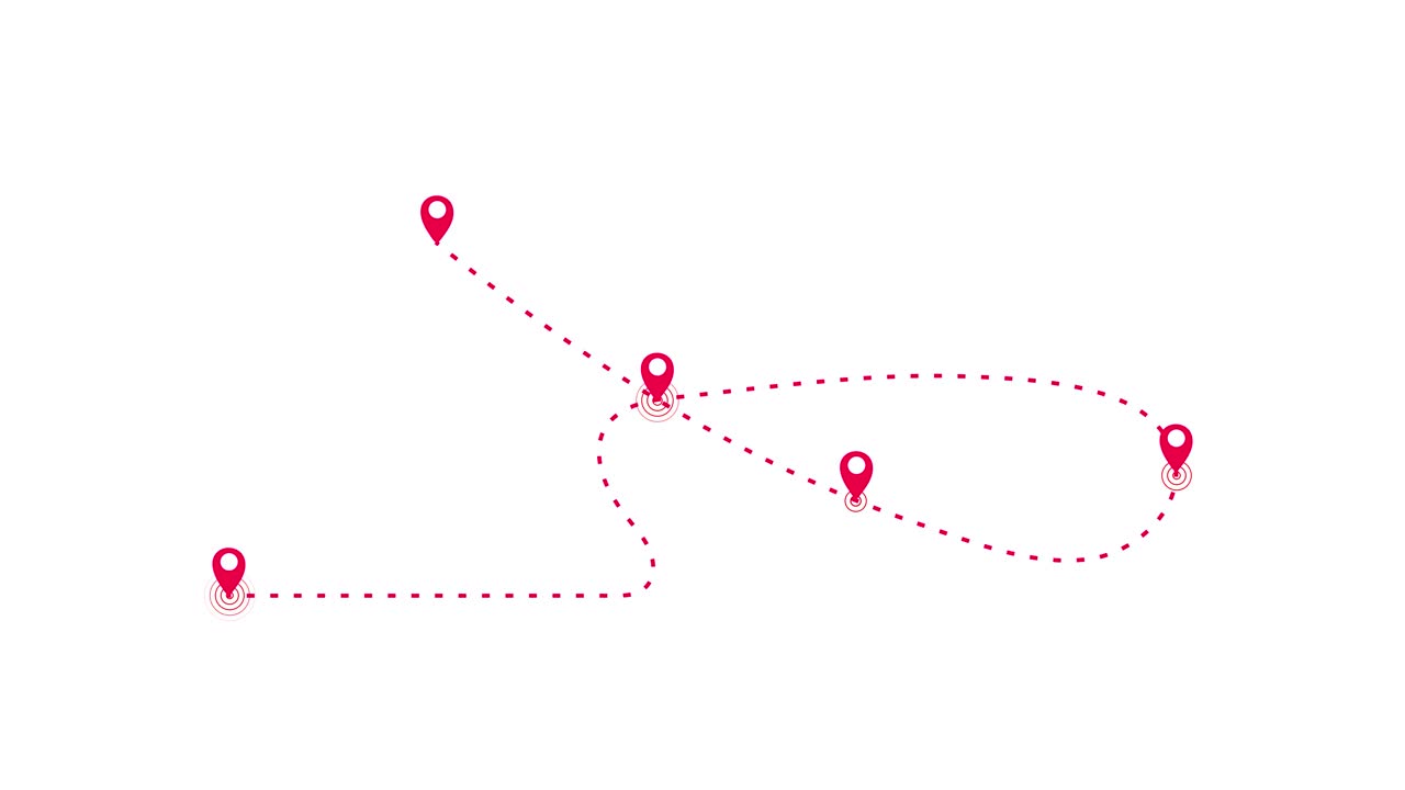Map Pins Illustrating Routes with Dotted Lines