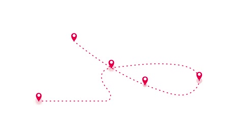 map pins illustrating routes with dotted lines