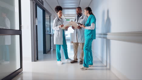 doctor, nurse and document for talking in hospital