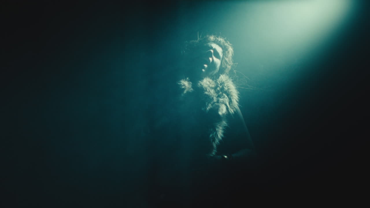 A creepy witch during the night storm