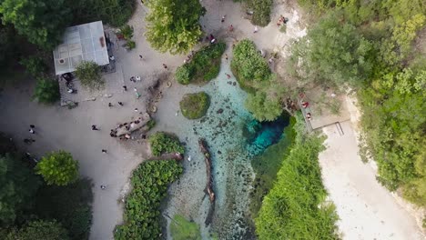 Aerial-view-of-the-blue-eye-in-Albania,-spring-of-turquoise-waters,-Saranda