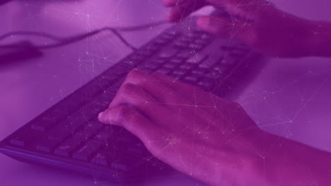 animación de puntos interconectados con líneas sobre manos recortadas de un niño usando teclado y ratón