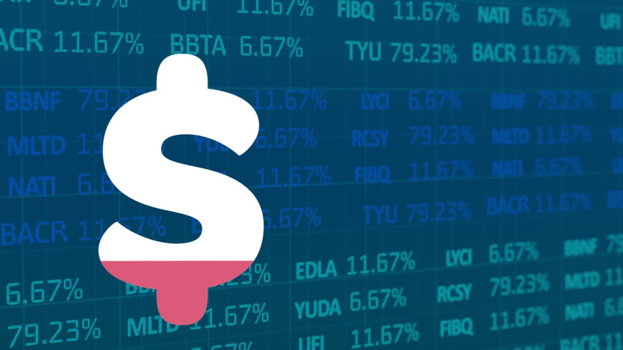 animación del signo del dólar que se llena de rosa y procesamiento de datos financieros