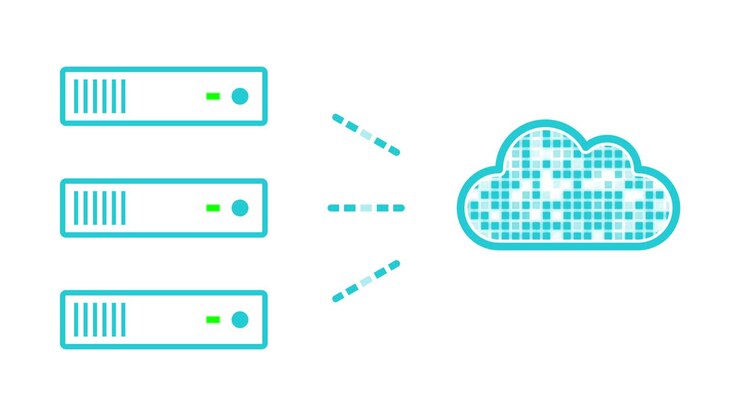 Cloud-server communication concept (seamless loop, light blue on white background)