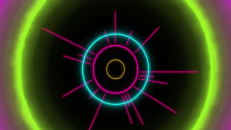 animation of neon circle over black background with pulsating circles