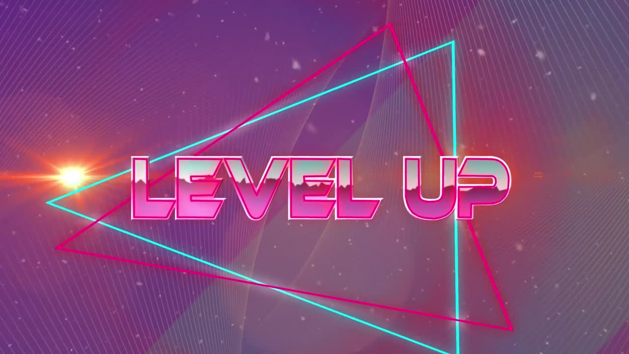 Animation of level up text over shapes