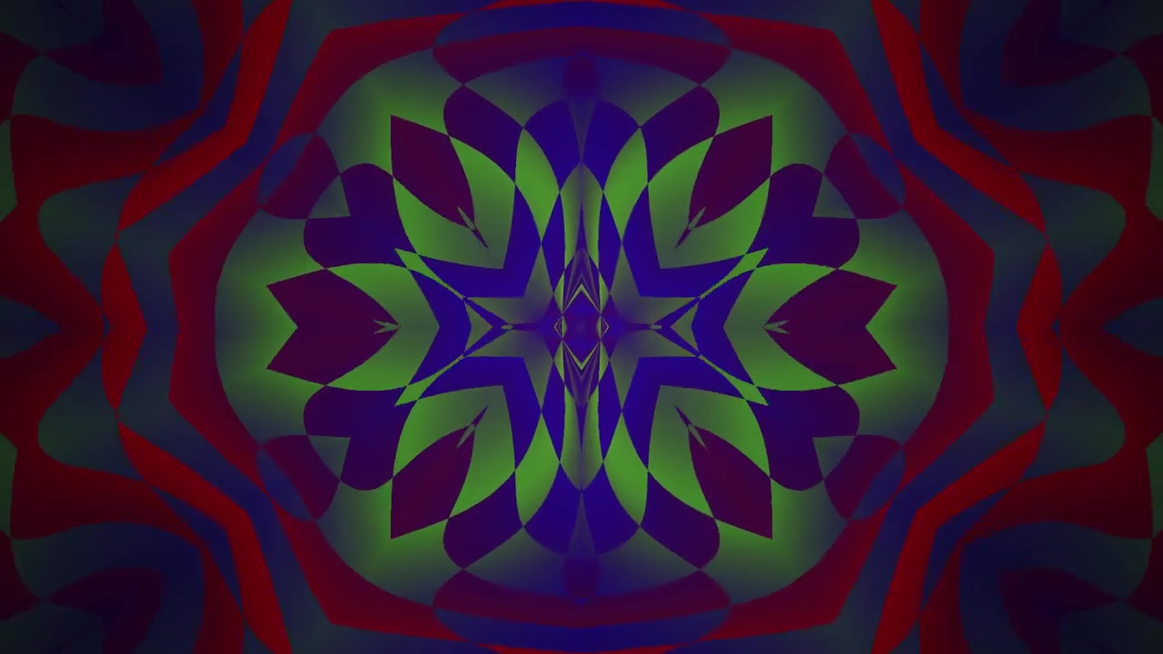 Motivo Caleidoscopico Astratto con Colori Rosso, Verde e Blu che si Trasformano