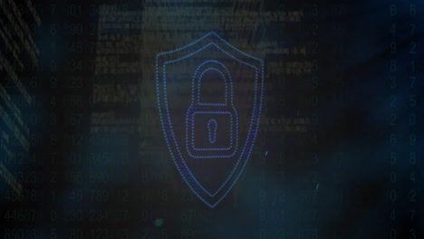 Animation-of-data-and-digital-padlock-on-black-background